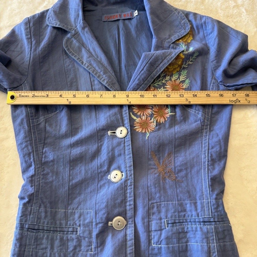 JOHNNY WAS Blue Floral Embroidered Jacket Button Small Boho Whimsy - Picture 7 of 9